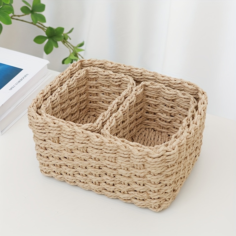 E-shop 3er-Set Aufbewahrungskörbe im Boho-Stil, handgefertigte Kosmetik- und Allzweck-Aufbewahrungsboxen, geeignet für Regale, Schubladen, kleine