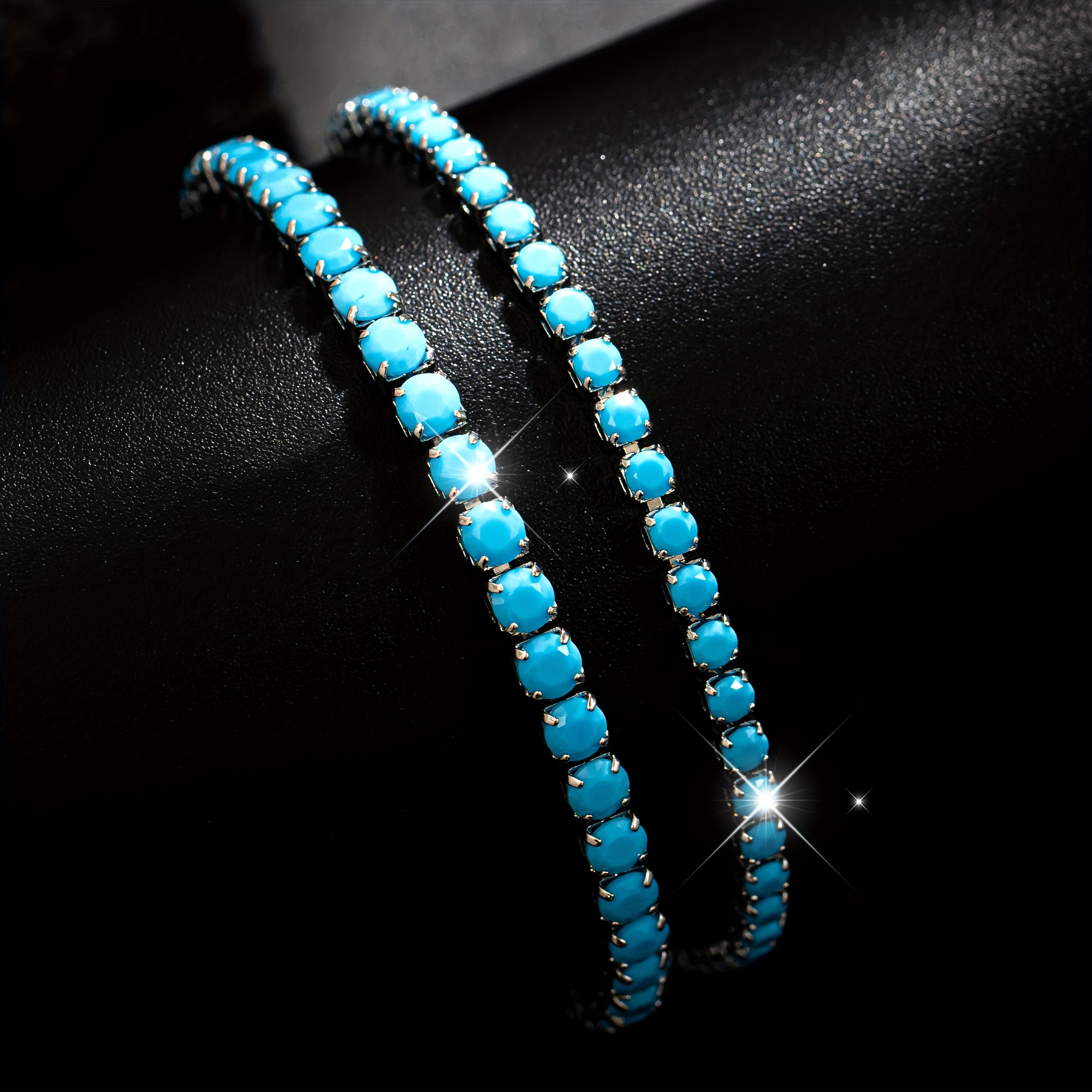 TEMU 2pcs Spring/summer Men's And Women's Fashion Round Turquoise , Vintage Bohemian Style Bangle, Unisex, White Gold Plated Copper, Hypoallergenic