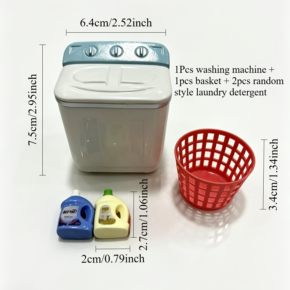 TEMU Dollhouse Laundry Room Model - Miniature Landscape Photography Prop: 1 Washing Machine + 1 Laundry Basket + 2 Random Style Laundry Detergents.