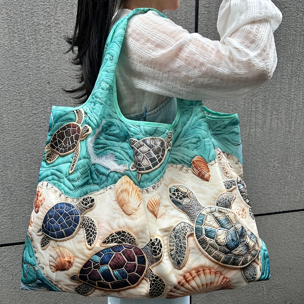 TEMU ファ ウミガメ 大容量 ポータブルショッピングバッグ 軽量 折りたたみ式 ショッピングバッグ 片掛け/手持ち用 大型トートバッグ