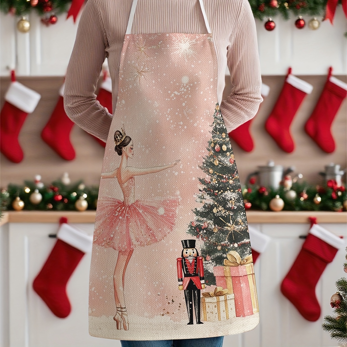 TEMU 1pc Christmas Nutcracker Themed Printed Apron, Suitable For Work, Parties, Cooking, And Various Holidays And Dining Occasions.