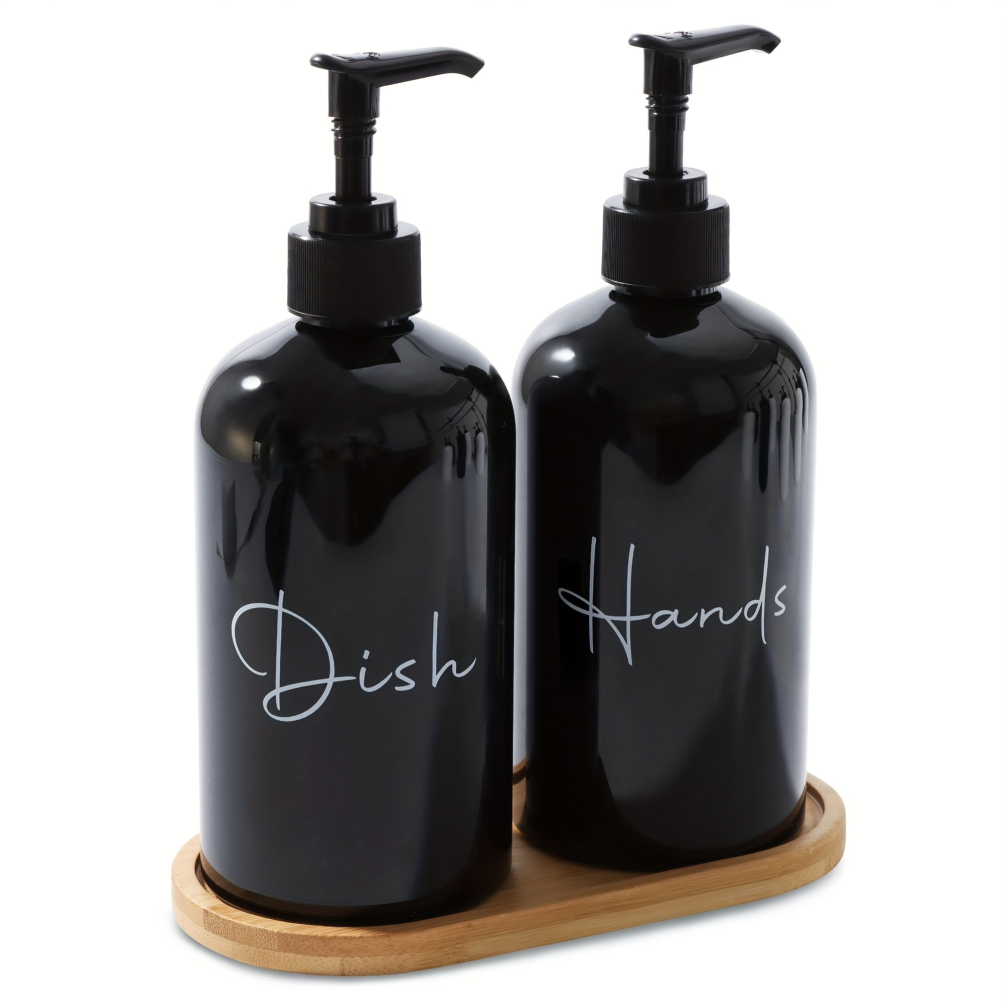 GAONLY Hand Soap Dispenser 2 Pack - 17fl.oz Black Dish Soap Dispenser Set for Kitchen with Tray - Refillable Plastic Hand and Dish Soap Dispenser - Bathroom Liquid Lotion Dispensers Bottle