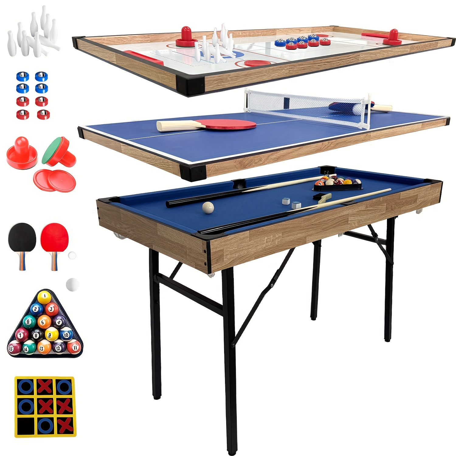 6 In 1 Multi Game Table Folding Pool Table, Billiard, Hockey, Table Tennis, Bowling, Board With All Additions (4ft)