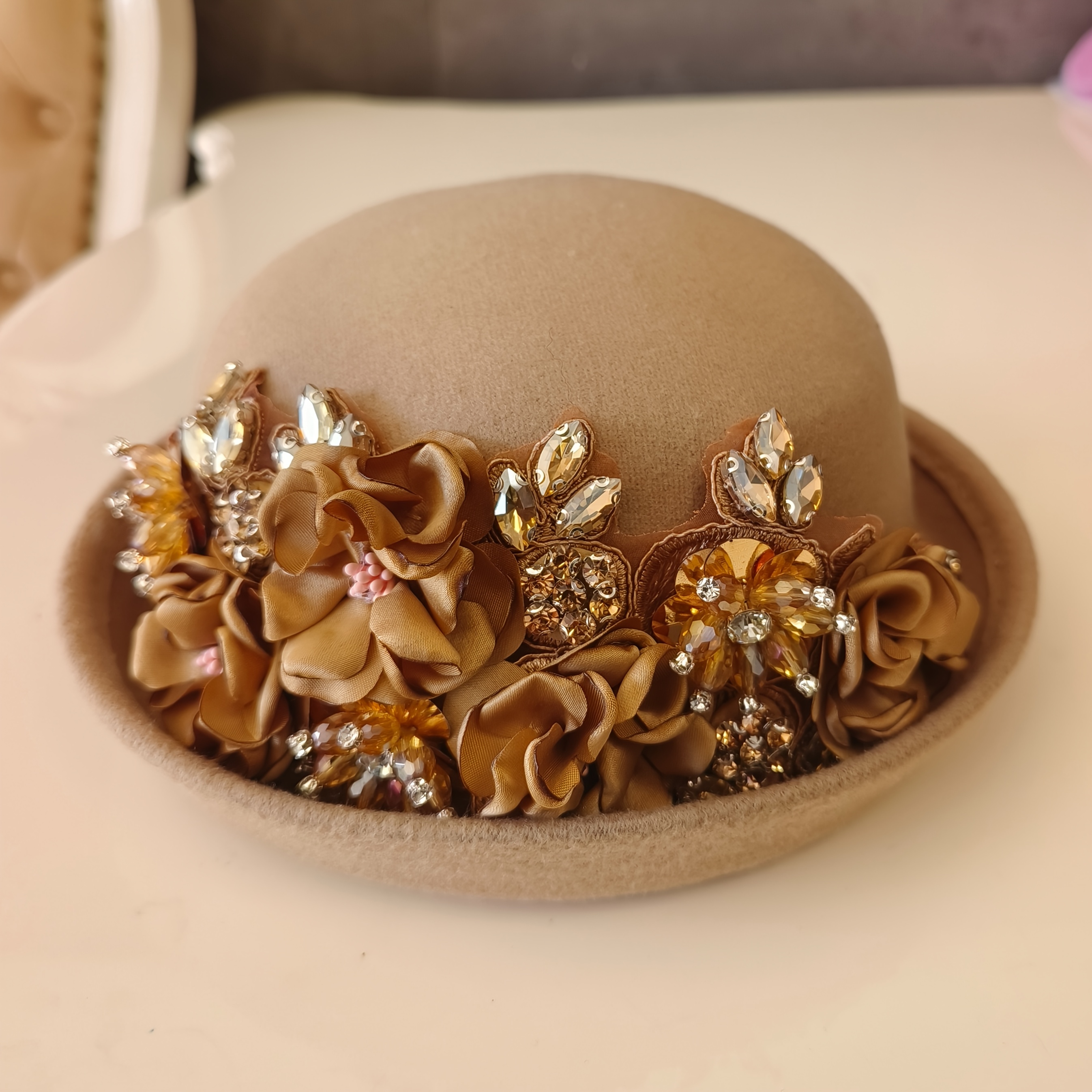 Women\'s British Felt hat Church Derby Headdress Floral Beret hat Brown s-l1200.jpg main image 4