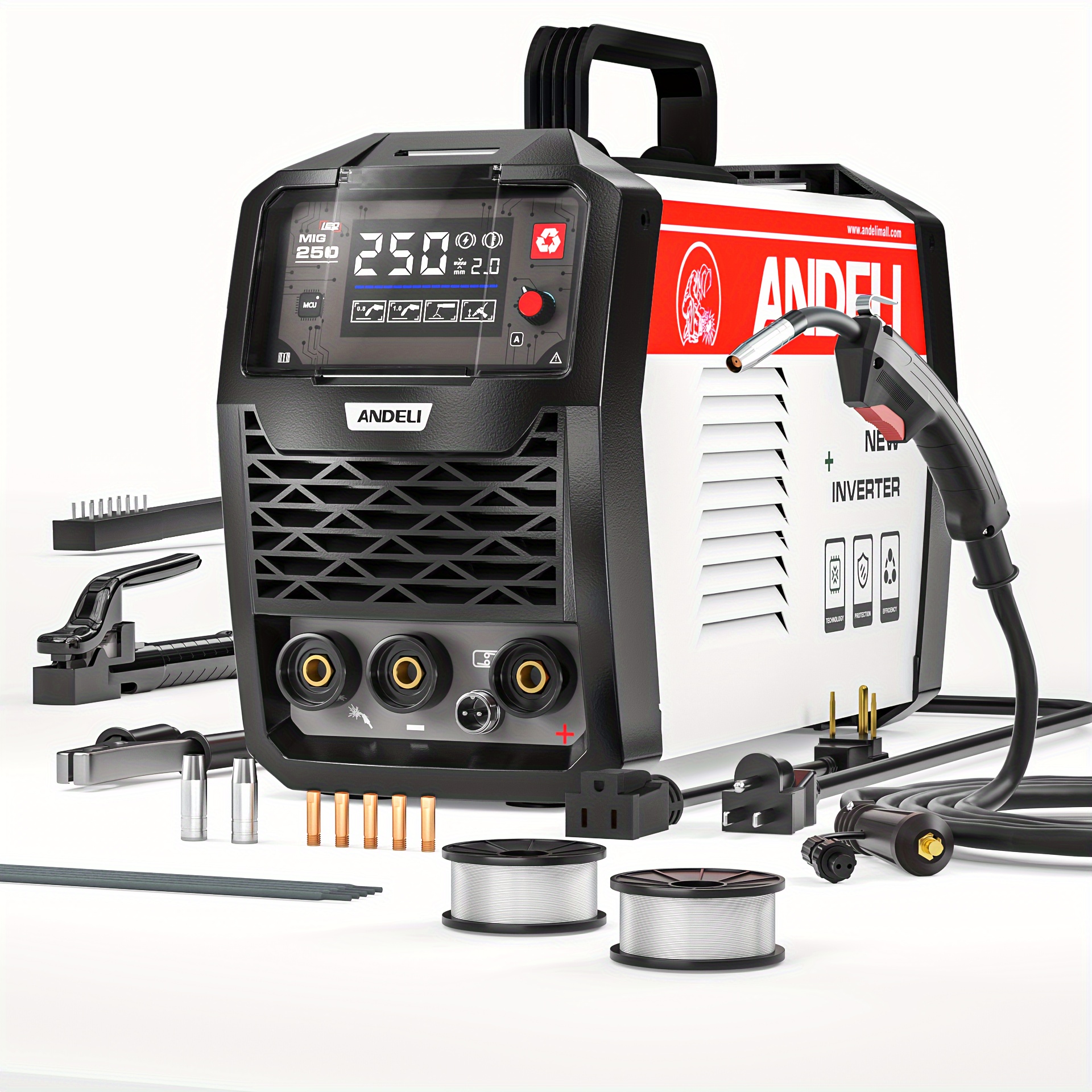 

1 Set Andeli Mig Welder 135apm, Mig Welder Flux Mig/lift Tig/stick 3-in-1 Mig Welding Without Gas Flux Welding Mig-250 Led