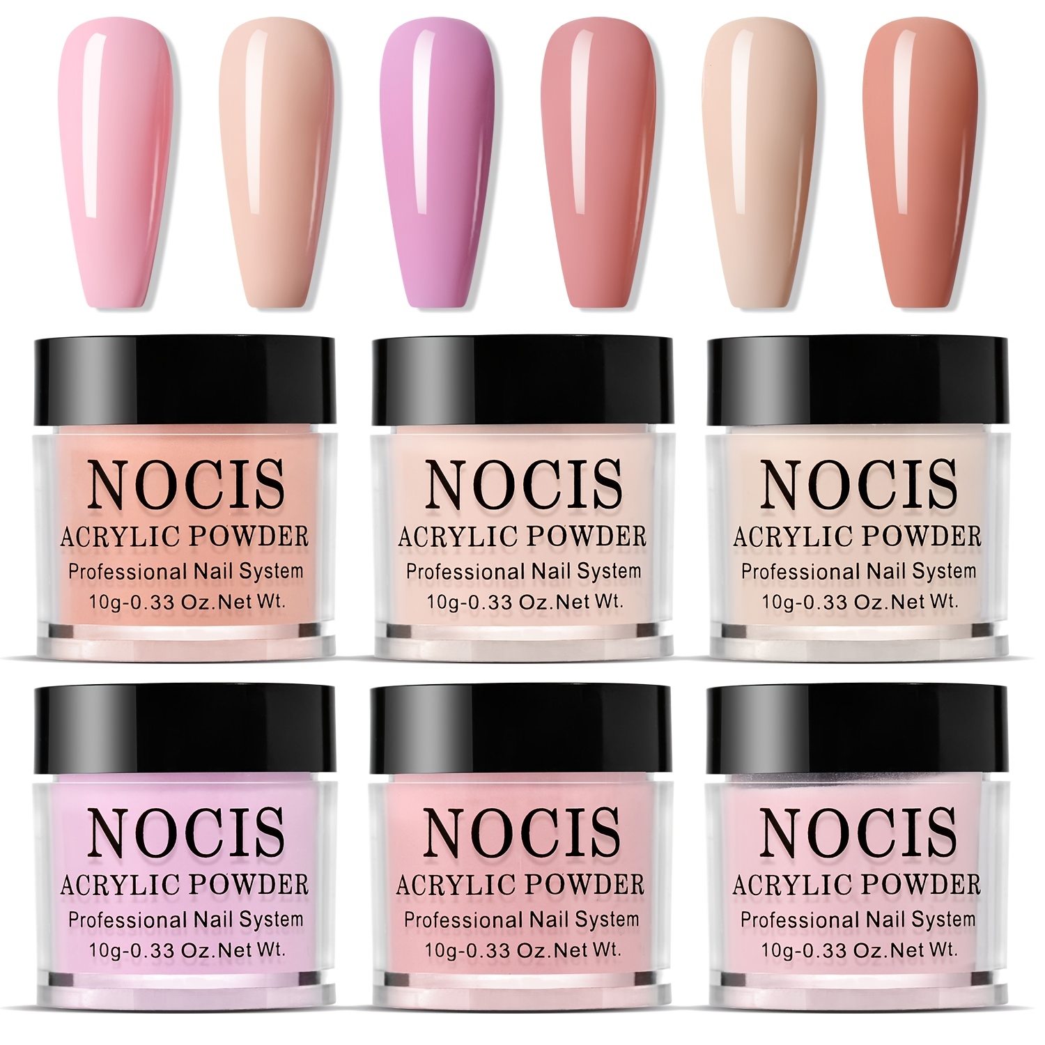 Image of Professional 6-color Acrylic Powder Set 10g Each Colored Acrylic Nail Powder For Nail Extension, Sculpture & Carving High, Bubble-free Finish.