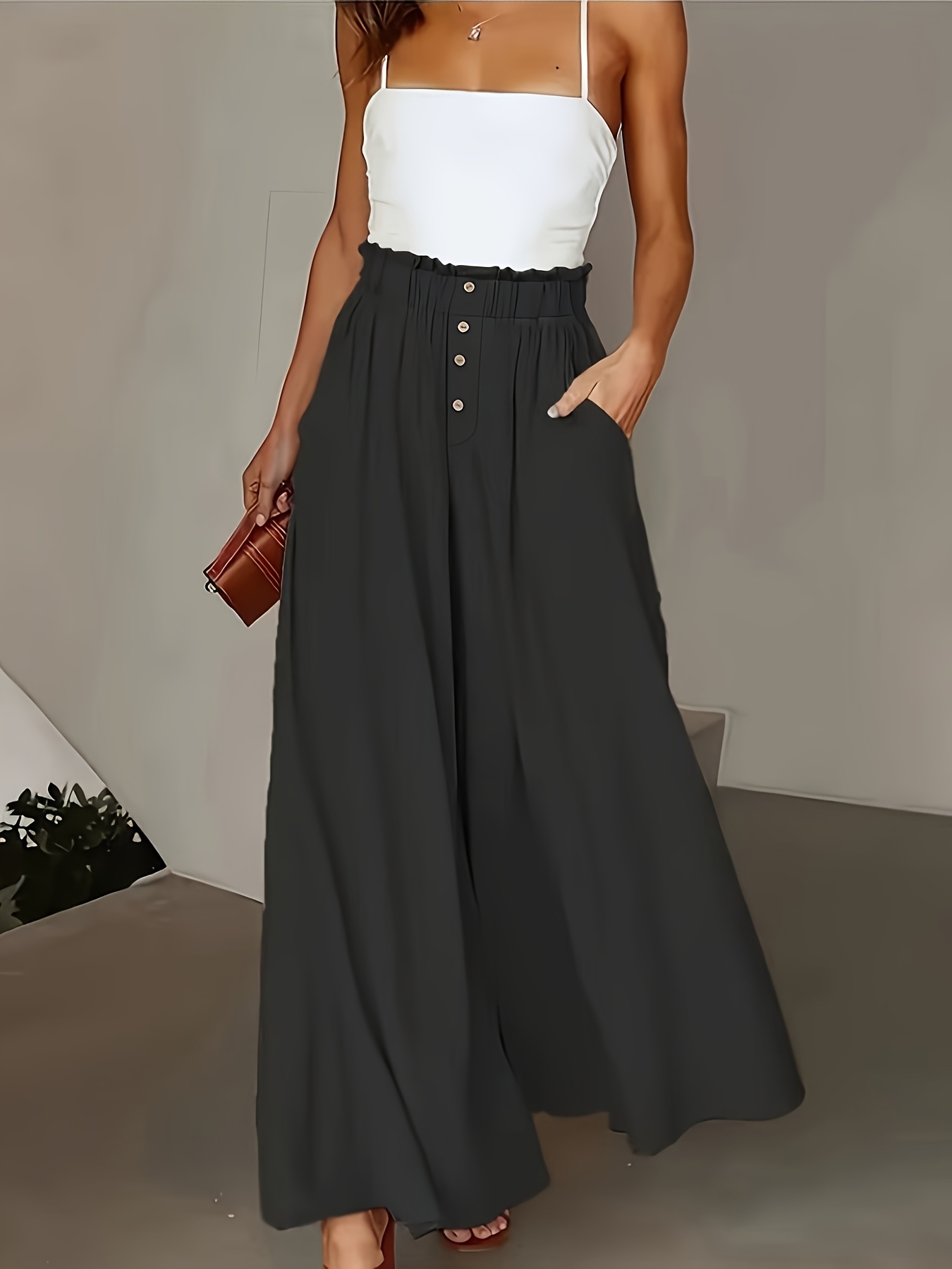 chinese dress ladies Black Flowy Dress Pant with Tie – Twist Boutique main image 0