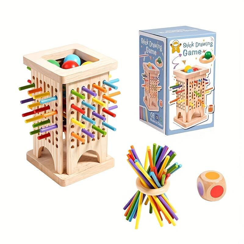 Jeu De Bâtonnets En Bois Avec Dés Et Balles - Jouet éducatif Pour Apprendre Les Couleurs Et La Motricité