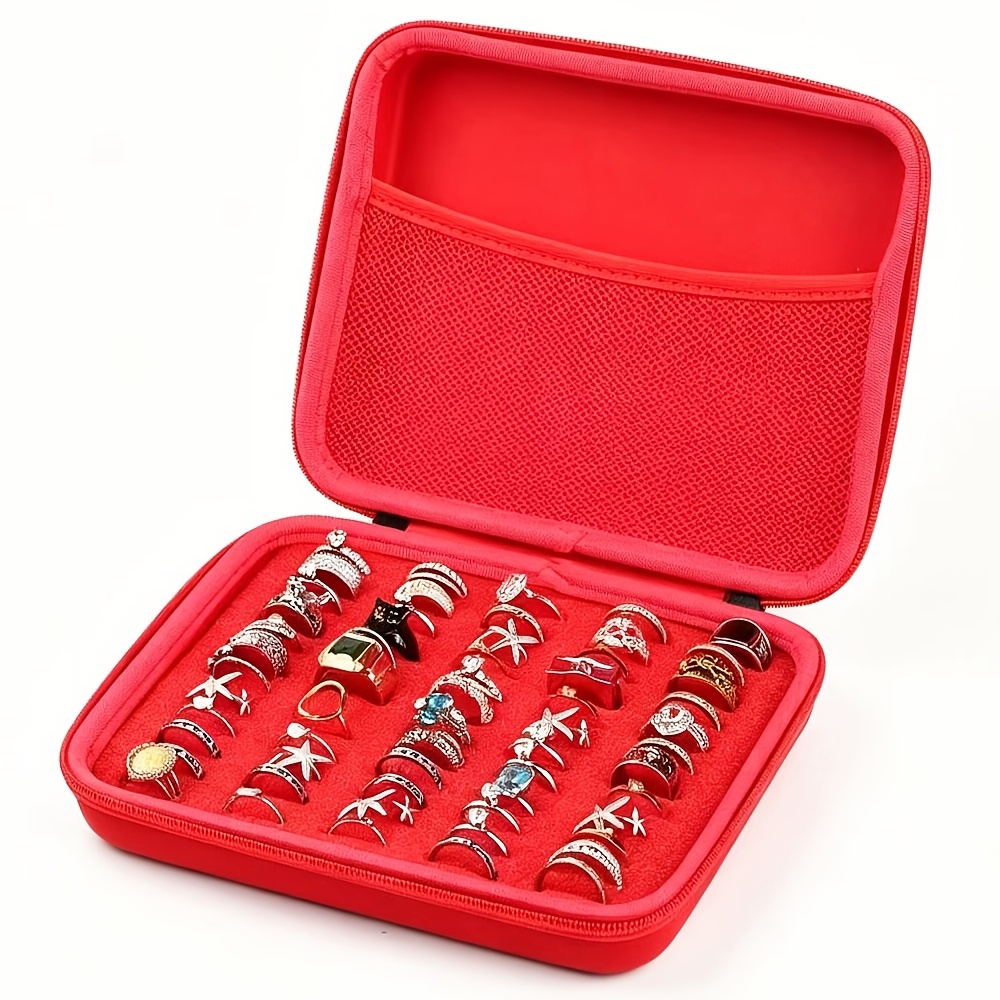 TEMU Slots Ring Case Organizer Display Box For Rings Holder Storage Boxes Showcase With Mesh Pocket, Put Necklaces Jewelry For Women Bag, Jewelry