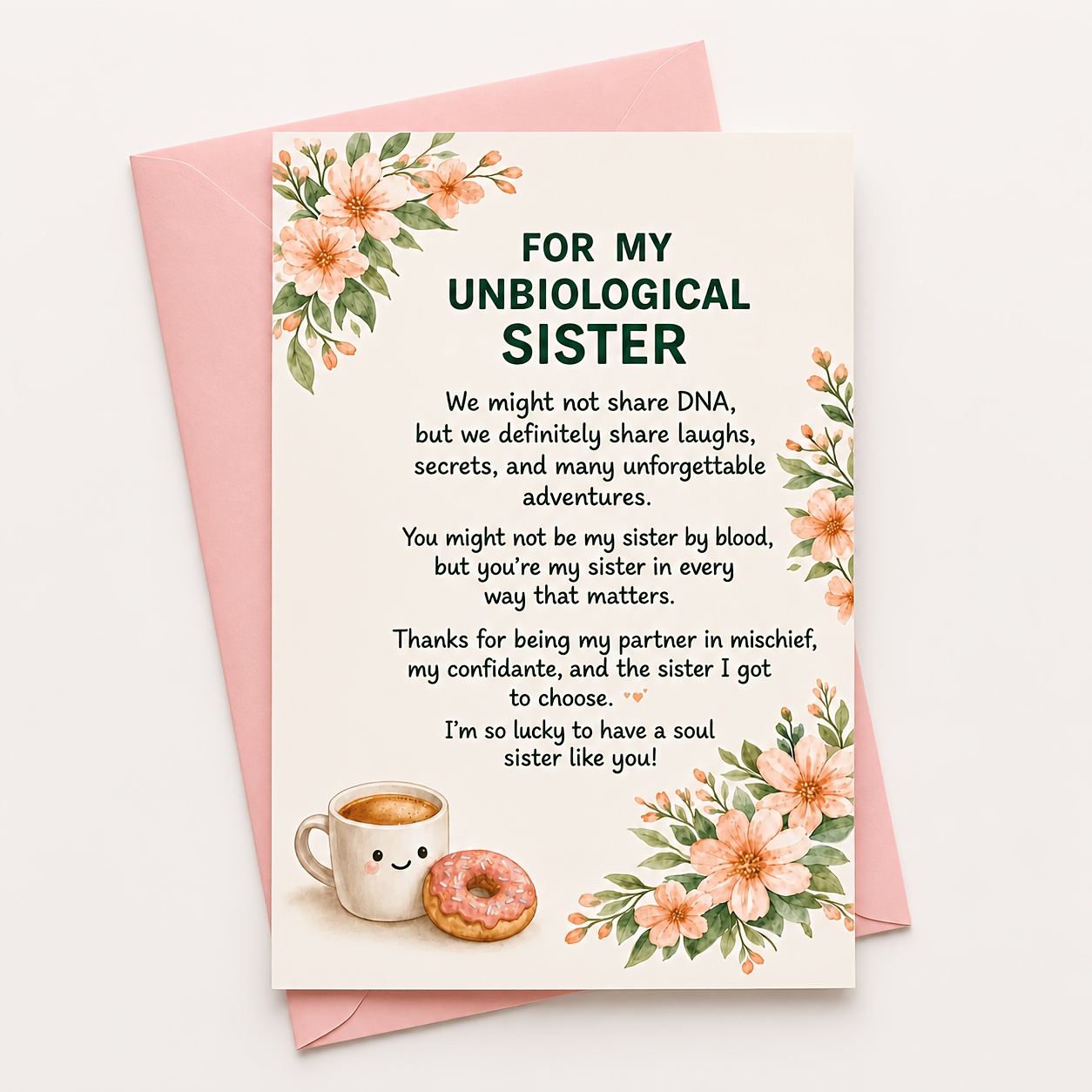 TEMU A Letter And A Greeting Card, "" Friendship Card, Suitable For Non-biological Sisters, Floral Coffee , Birthday Gift, Thank You Gift, ,