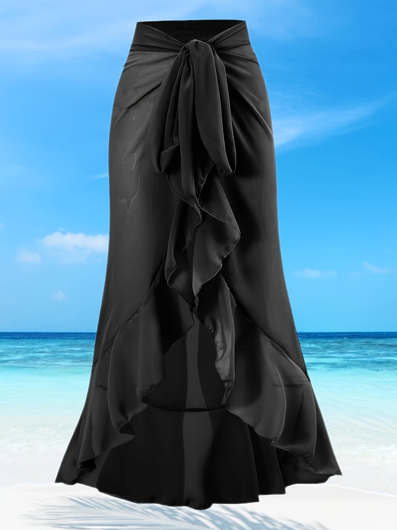 solid color casual cover skirt ruffle hem high stretch beach Temu