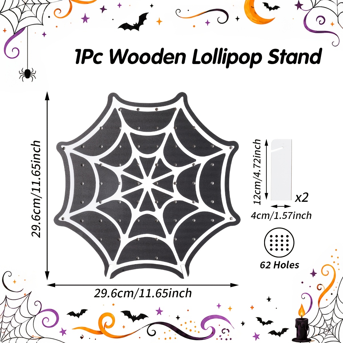 Image of 1pc, Halloween Web Design Wooden Lollipop Stand, Happy Halloween Party Lollipop Holder Decorations (non Food Contact), Trick Or Treat Party Supplies, Festival Table Centerpiece Decoration