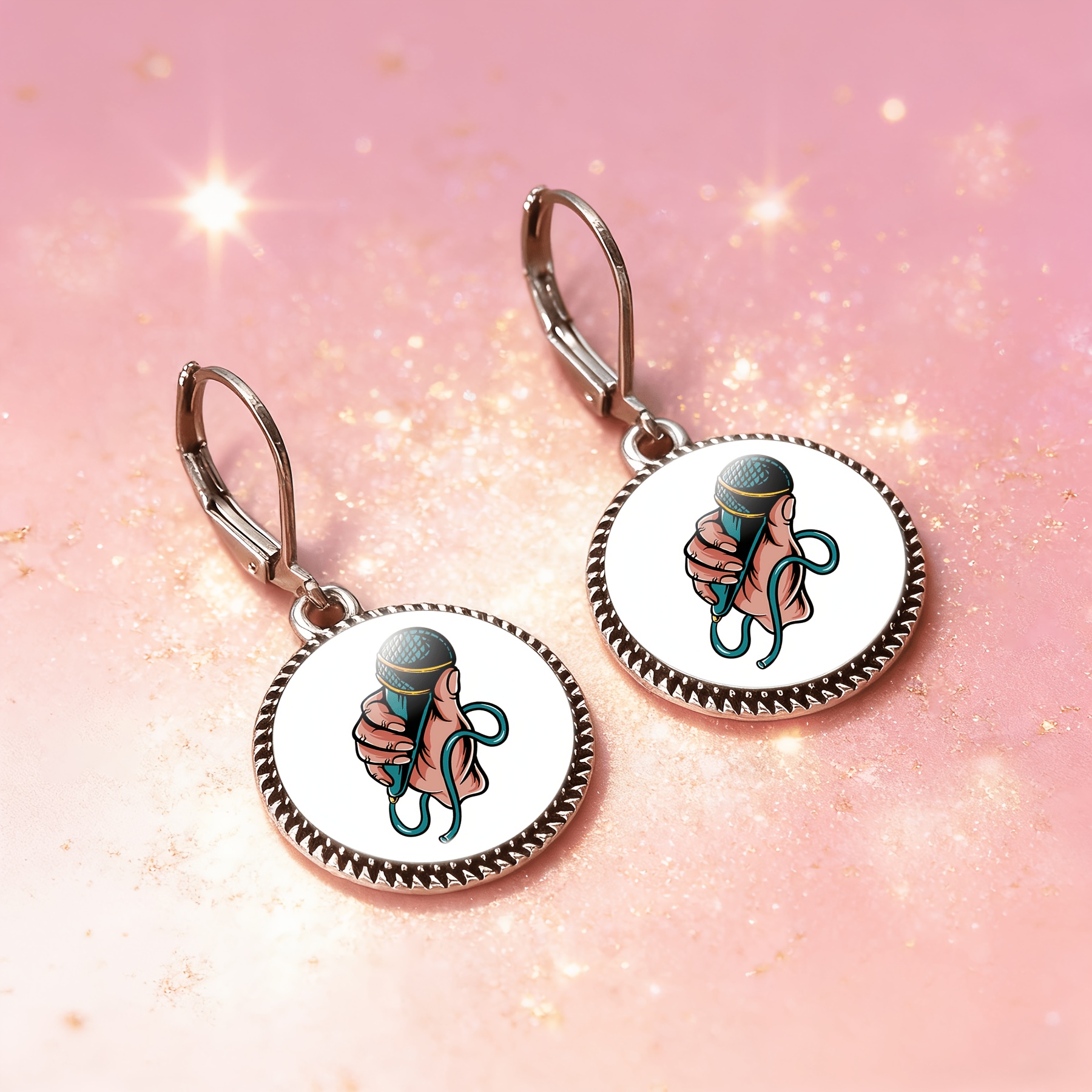 3pc Women's Round Glass Base Classic Necklace Earrings Set