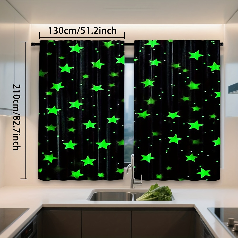 TEMU Set Of 2, Polyester Curtains With A Design, Featuring A Rod , Machine Washable, Perfect For Living Rooms, Bedrooms, Home Offices, Or Kitchens,
