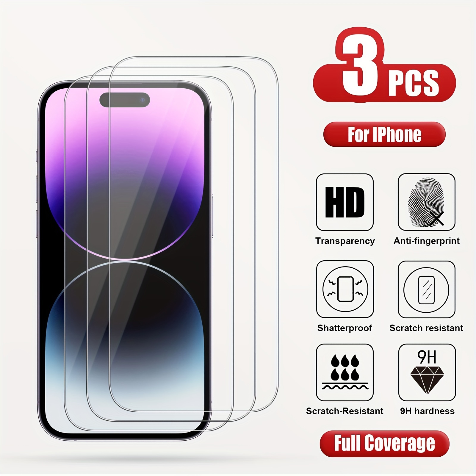 

Rkry 3-pack, Tempered Glass With Glossy Finish, Hd Clear Full Coverage, Anti-scratch, Anti-fingerprint, Shatterproof, 9h Hardness, Case-friendly Design With 150° Edge Ergonomics