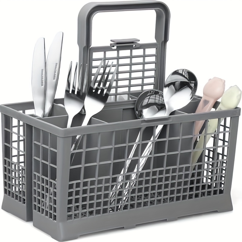 Image of 1pc Foldable Dish Rack Basket With Cutlery Holder - Space-, Easy To Clean, Durable Plastic, Compatible With 99% Of Full-size Dishwashers - Ideal For Knife And Fork Storage, Dish Drying Rack