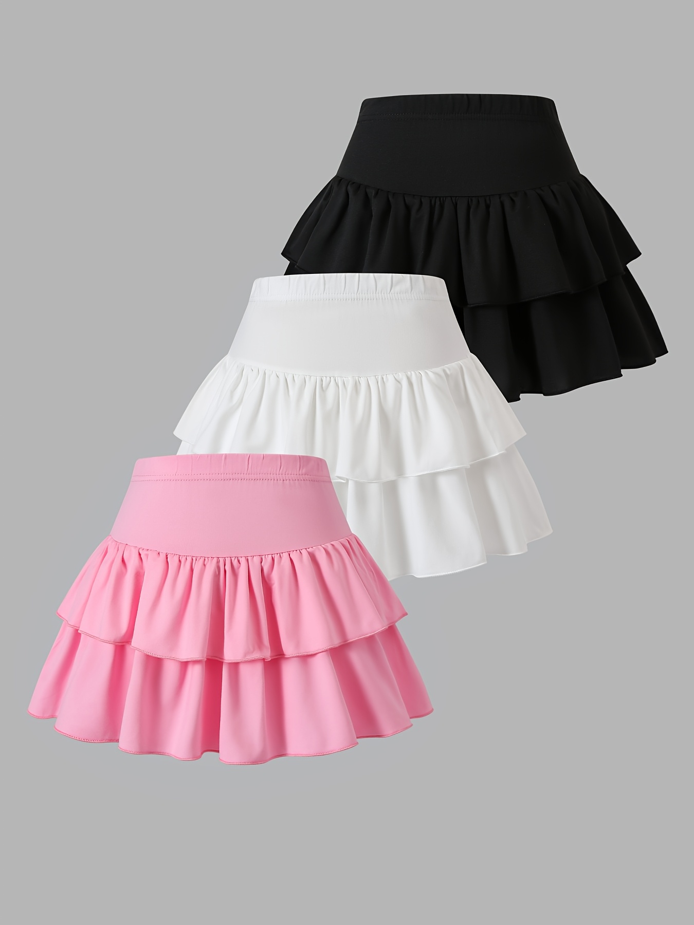 3pcs Girls' High-Waisted Stretchy Skorts Set