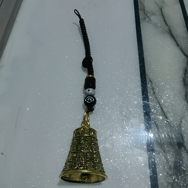 TEMU Regalo de Navidad, Colgante de Campana Vintage a con y Cuentas, Diseño de Tallado Intrincado, Cuentas y Negras. , para Viajes, Camping, Regalos