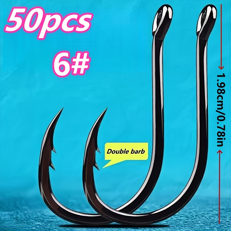 E-shop 50 hochwertige, doppelspitzige Angelhaken, hergestellt aus Kohlenstoffstahl. Spitzen am Hakenende reduzieren die Möglichkeit, den Fisch zu