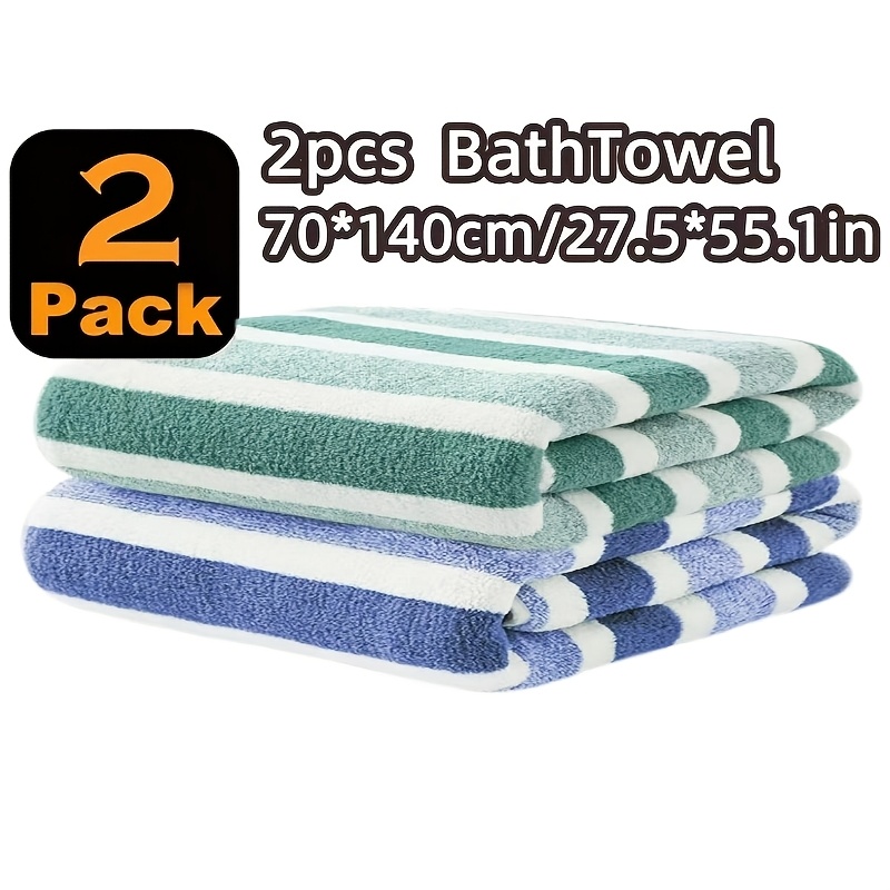 TEMU Ensemble de 2 serviettes rayées, 70X140Cm | Ensemble de 2 serviettes en molleton de , serviettes rayées douces épaissies, serviettes de bain