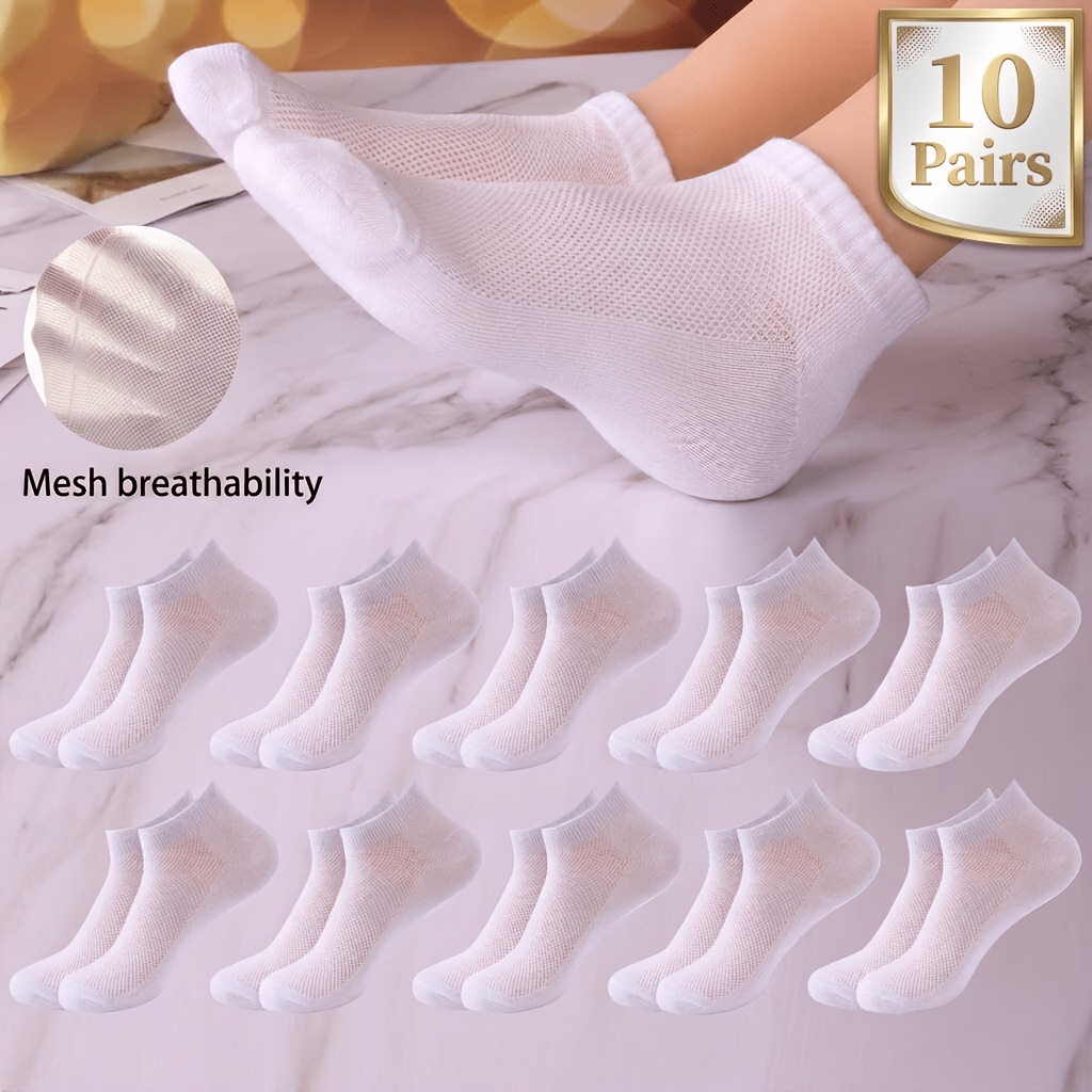 TEMU 10 Pairs Unisex Solid Mesh Breathable Classic Boat Socks, Spring Summer Breathable Classic Versatile Boat Socks, Comfortable Rest,