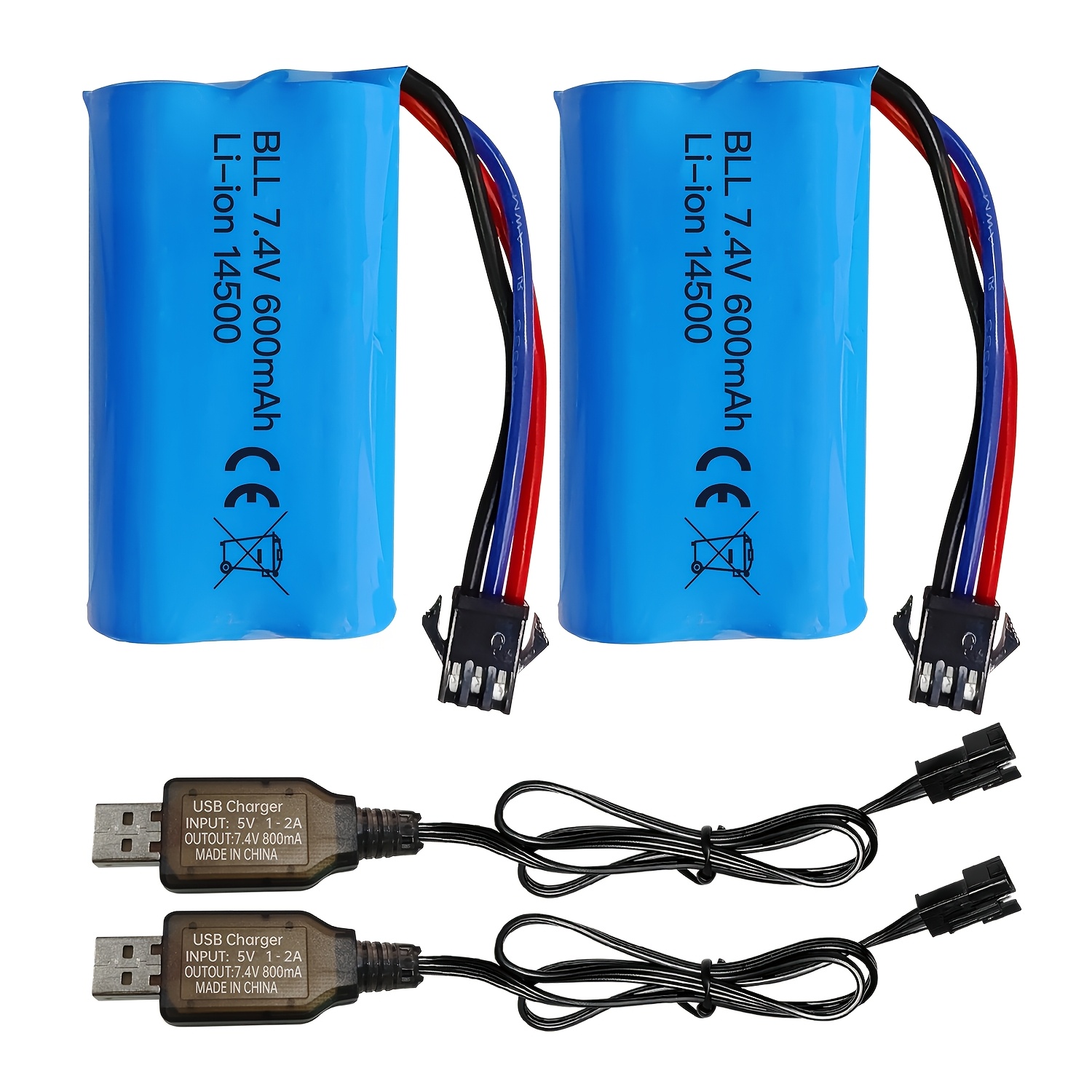 TEMU 2pcs 7.4v 600mah 2s Li- With Sm-3p Plug And Usb Charging Cable Suitable For De82 Tk3086b G20601 Rc Toy Rc Car Tk-3082b Flipping Car Battery