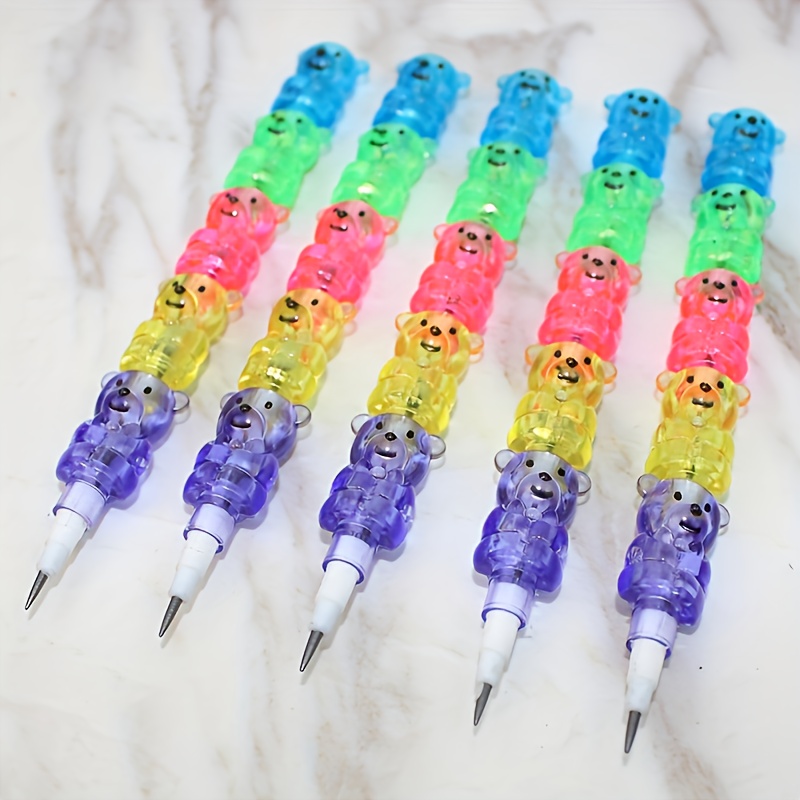 

10-pack Cute Bear-shaped Stacking Instruments, Mixed Colors Plastic, College Ruled, & Marking Tools, No Feathers