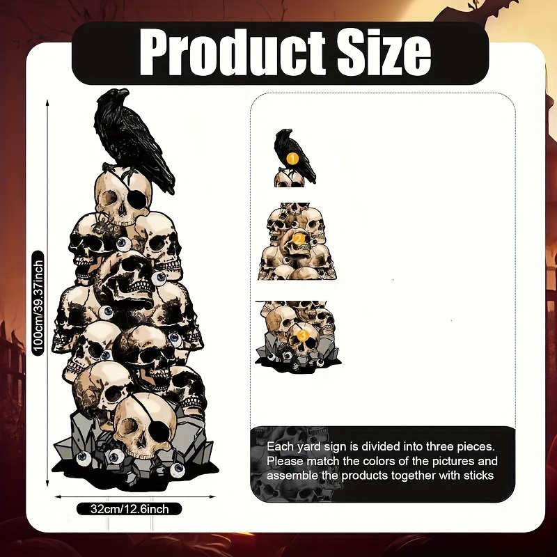 Spooky Halloween & Crow Yard Stakes - 39" Tall Plastic Decorations For Outdoor Haunted House & Party Decor