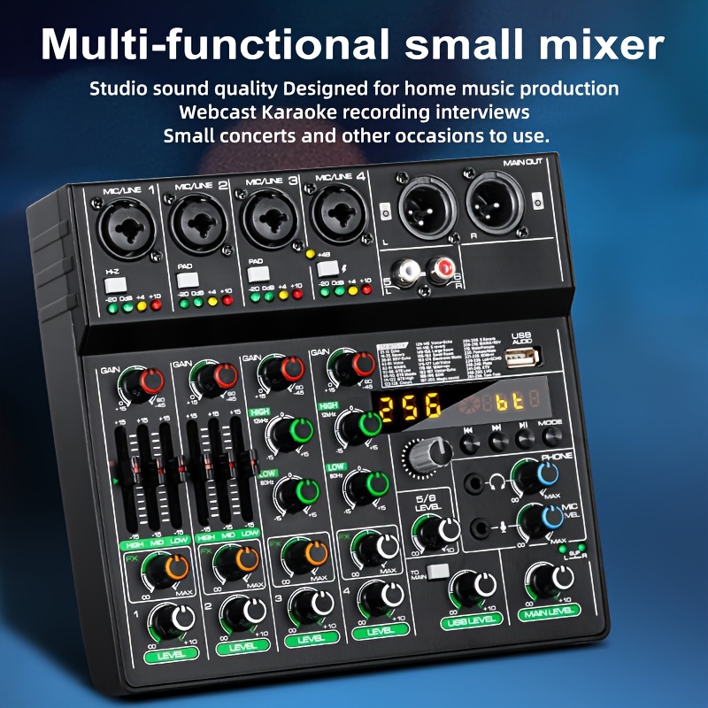 Professional 6 channel Usb Audio Mixer 256 Reverb Effect 48v