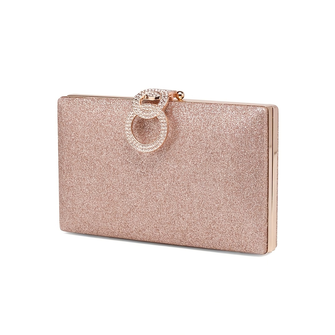 Mini Glitter Rhinestone Chain Link Hard Case Clutch Bag