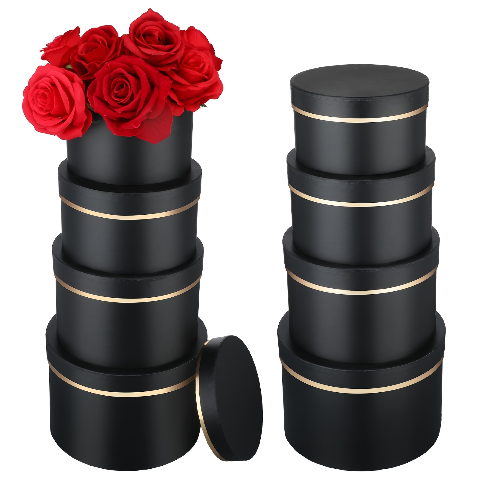 

8 Pack Round Nesting Gift Boxes Black Gift Boxes With For Presents Assorted Sizes Gift Wrap Boxes For Flower Arrangements Bridesmaid Wedding Valentines Birthday Party Favor