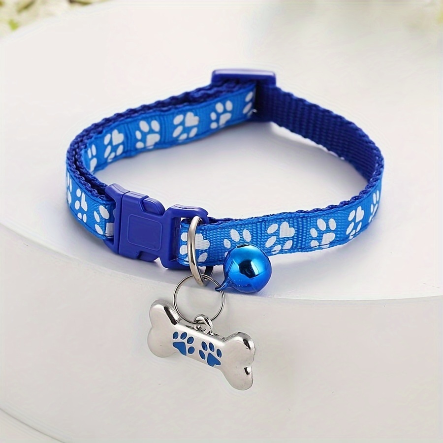 TEMU [customization] Personalized Cute Footprint Printed Pet Collar, Adjustable Collar With Nameplate And Bell Anti-loss Collar, Custom Engraved Dog