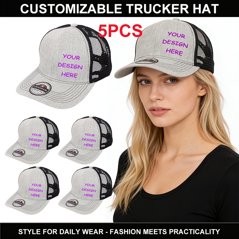 TEMU Lot de 5 casquettes de personnalisées, casquette de baseball en vierge de 10 couleurs, personnalisez votre design/logo/texte, casquette snapback