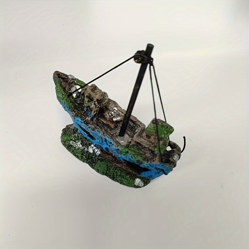 

Resin Pirate Shipwreck Aquarium Ornament With Moss - Authentic Sunken Ship Décor For Fish Tanks