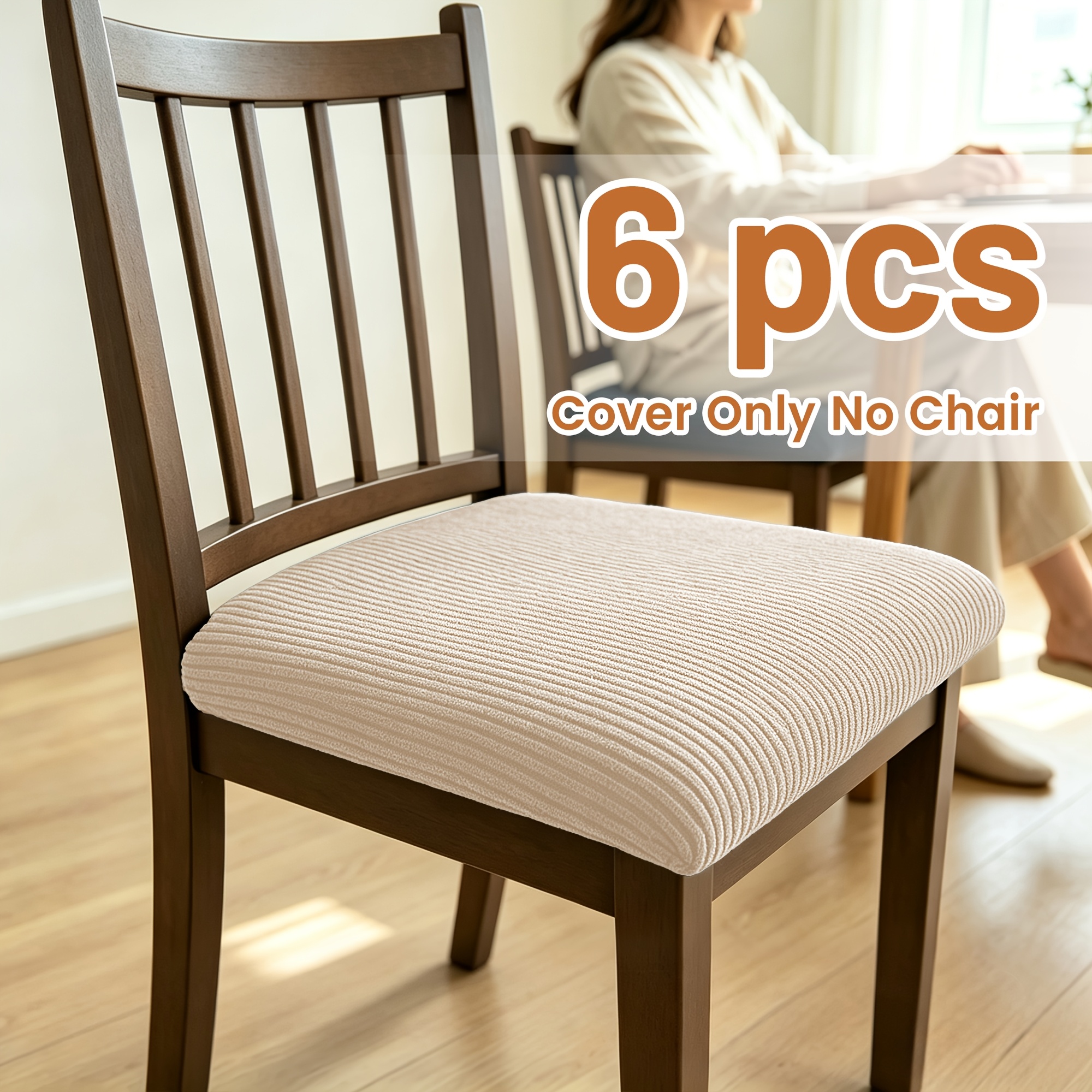 TEMU 4/6pcs Housses de chaise de salle à manger extensibles, coussins de chaise à motif floral rayé, housses de chaise en tissu élastique, faciles à