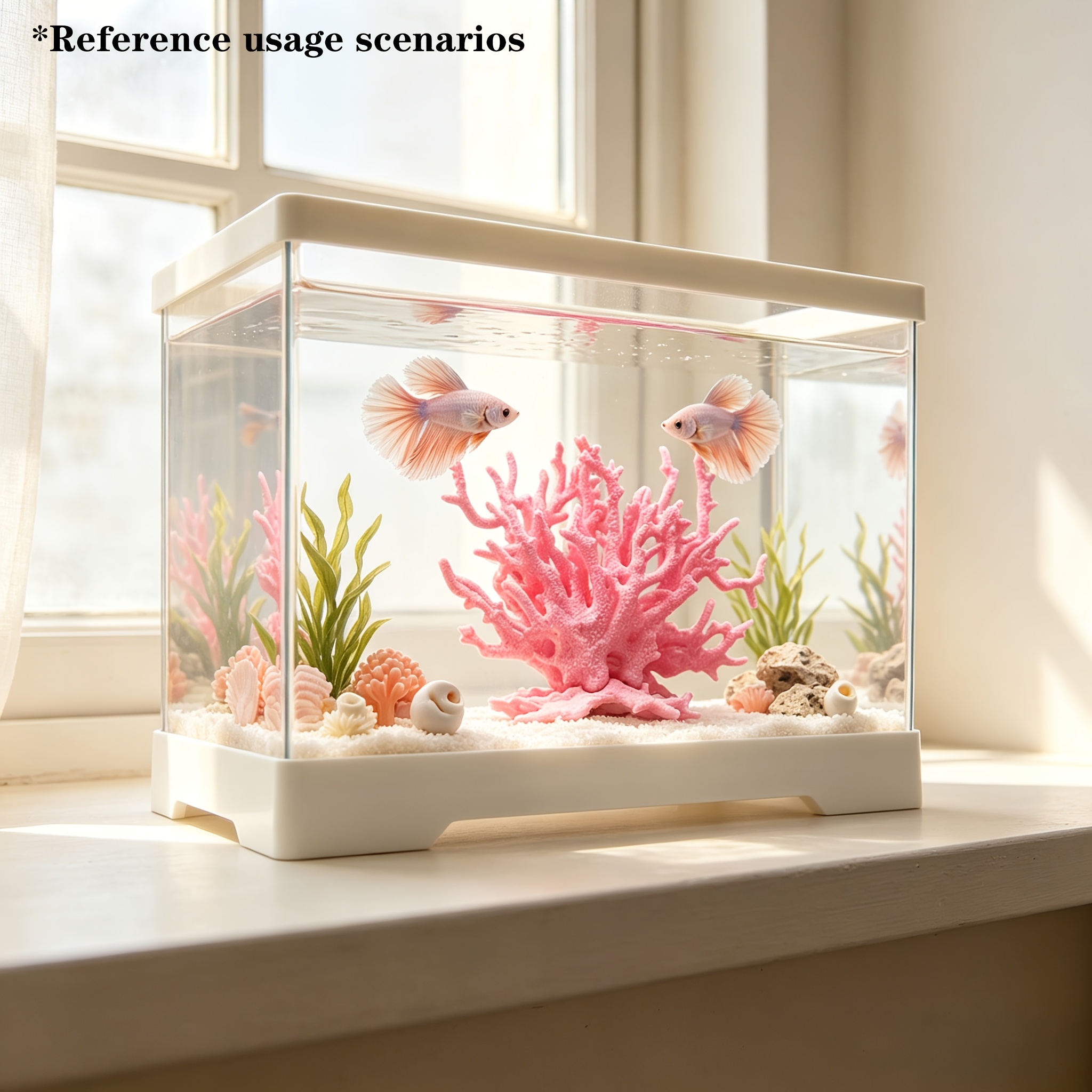 02pcs Set High-Transparency Ornamental Desktop Aquarium Landscape Kit, Ultra-Clear Panoramic High-Transparency Tank Body for Unobstructed Full-View Observation, Creamy White Simple Edging Suitable for All Home Decor Styles, Includes Aquarium Main - Image 6