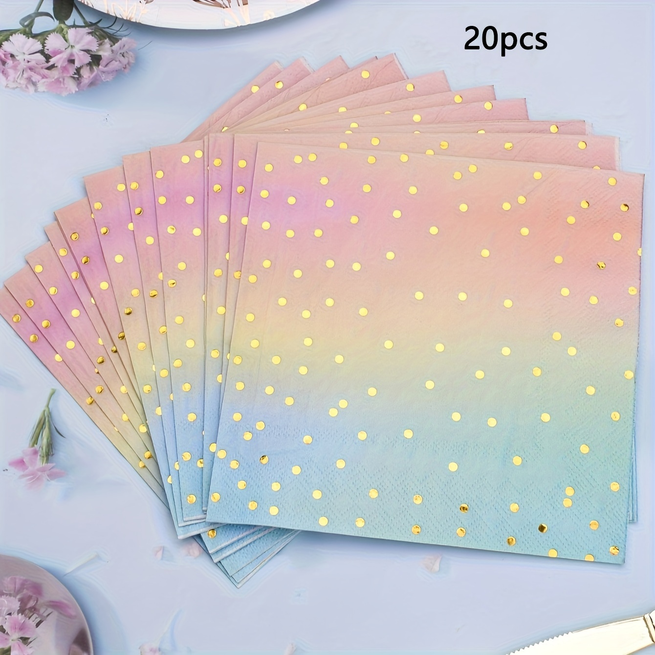 E-shop 20 Stück Multicolor Farbverlauf mit goldenen Punkten Einwegservietten für Valentinstag, Ramadan, Muttertag, Servietten, bunte elegante