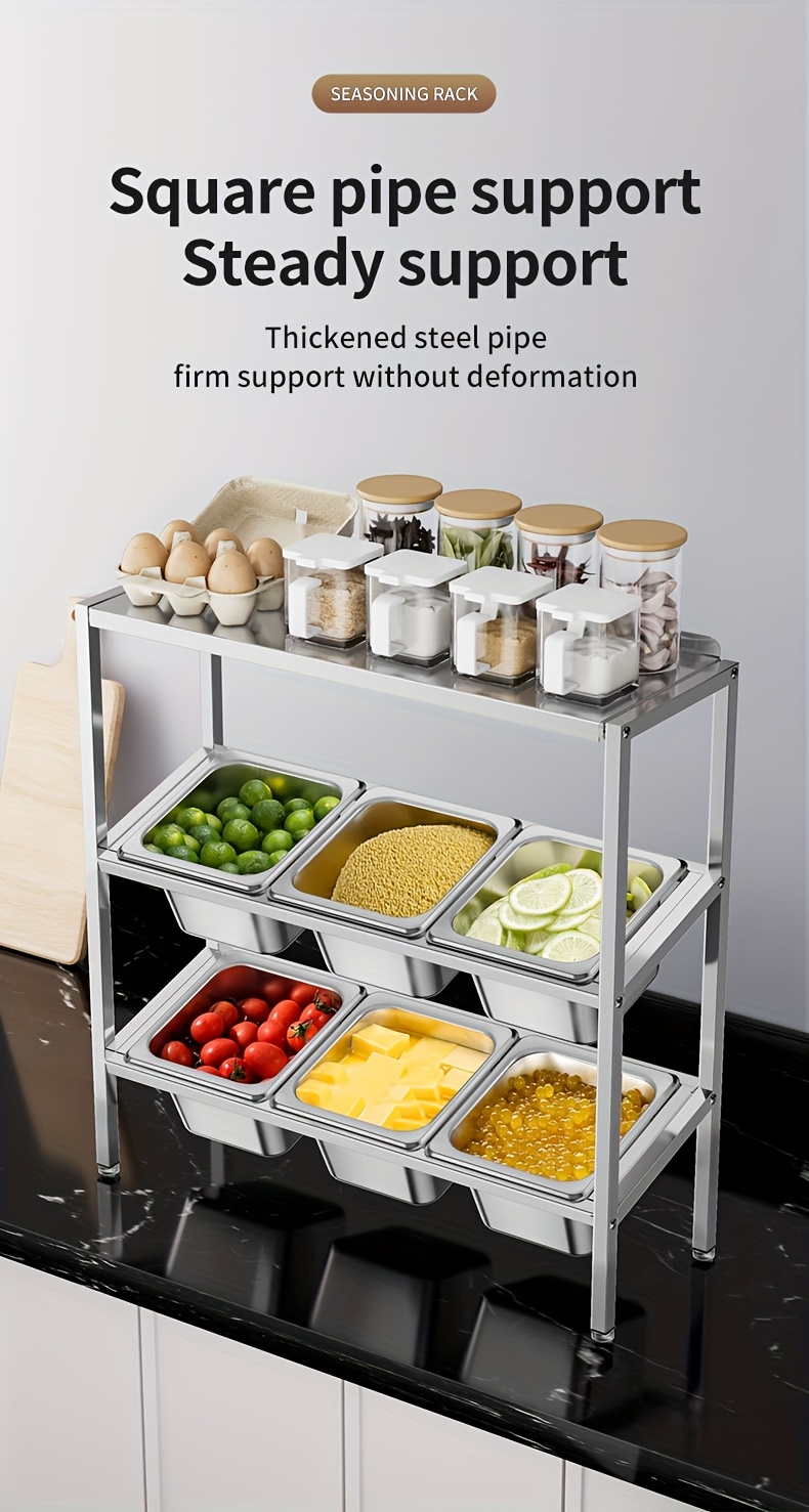 stainless steel 3 tier kitchen organizer with lids   spices fruits more   countertop storage solution details 10