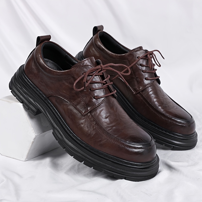 TEMU Men's British Style Thick-soled Business Formal Shoes, Office Wear, Professional Footwear, , Elegant Footwear, Durable Construction, , Laceup