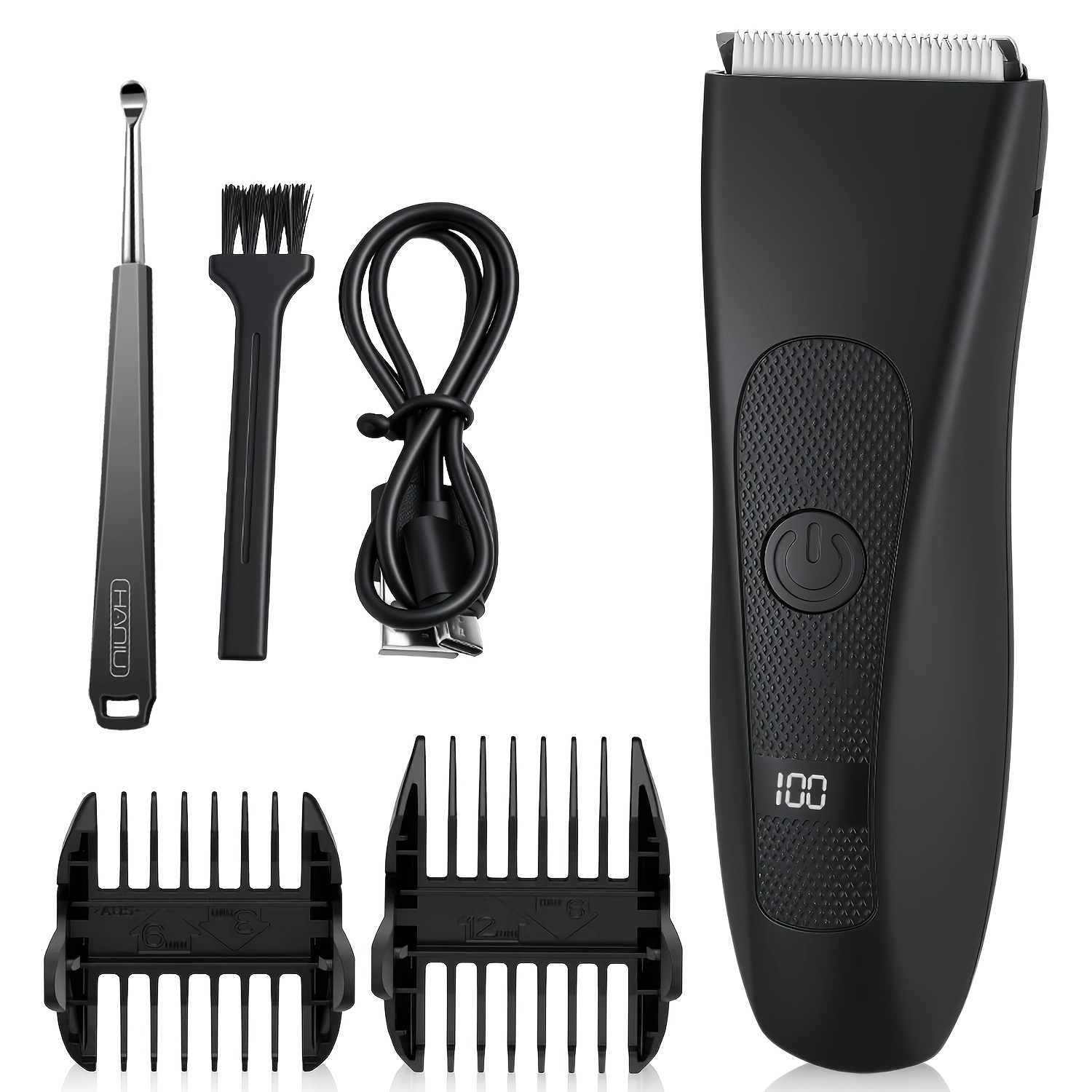 TEMU Men's Body Hair Trimmer-usb Rechargeable Private Shaving Scissors, Led Digital Display, Groin Body Hair Trimmer, Electric Shaver, With 2 Limit