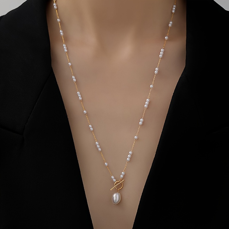 Image of 1pc Women's Fashion Pendant Necklace, Long Fashion 0t Clasp Necklace, Baroque Pendant Necklace