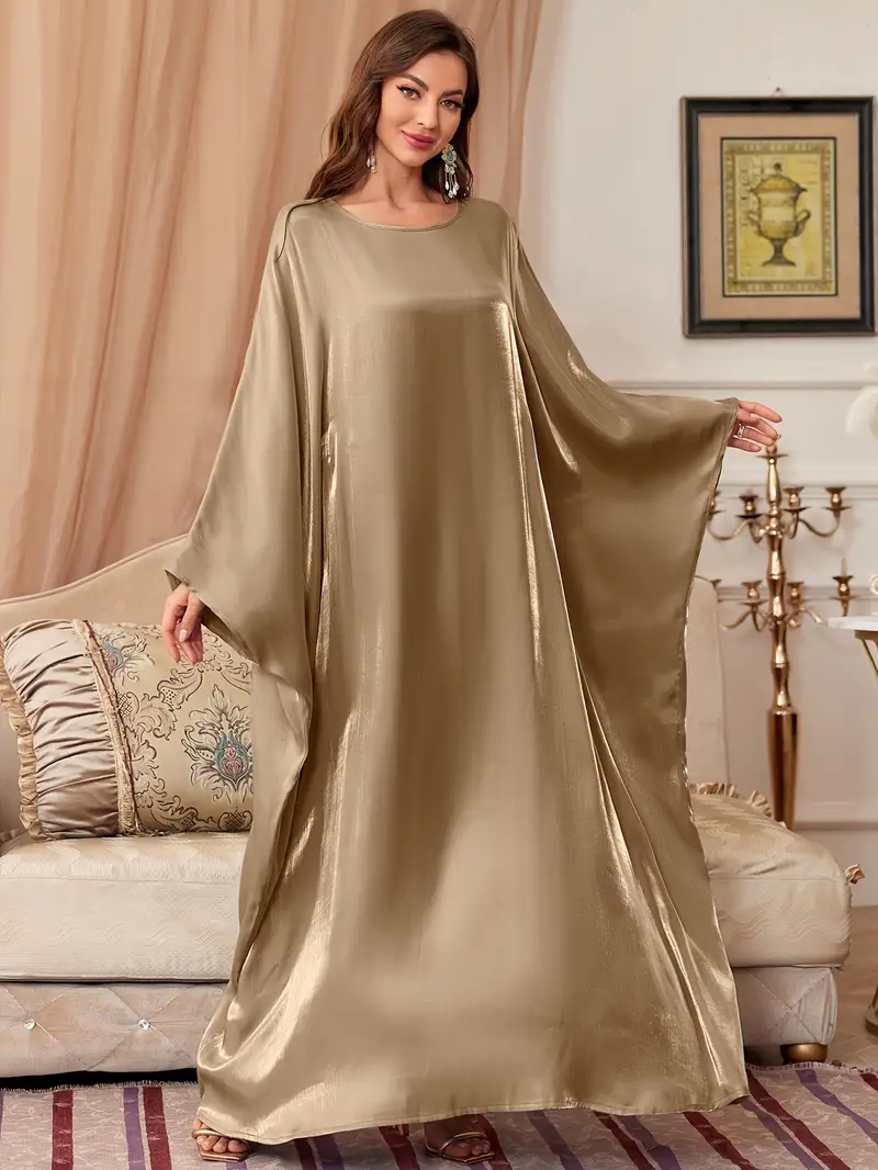 womens solid color batwing sleeve tie back round neck fashion middle eastern dress Product details 11