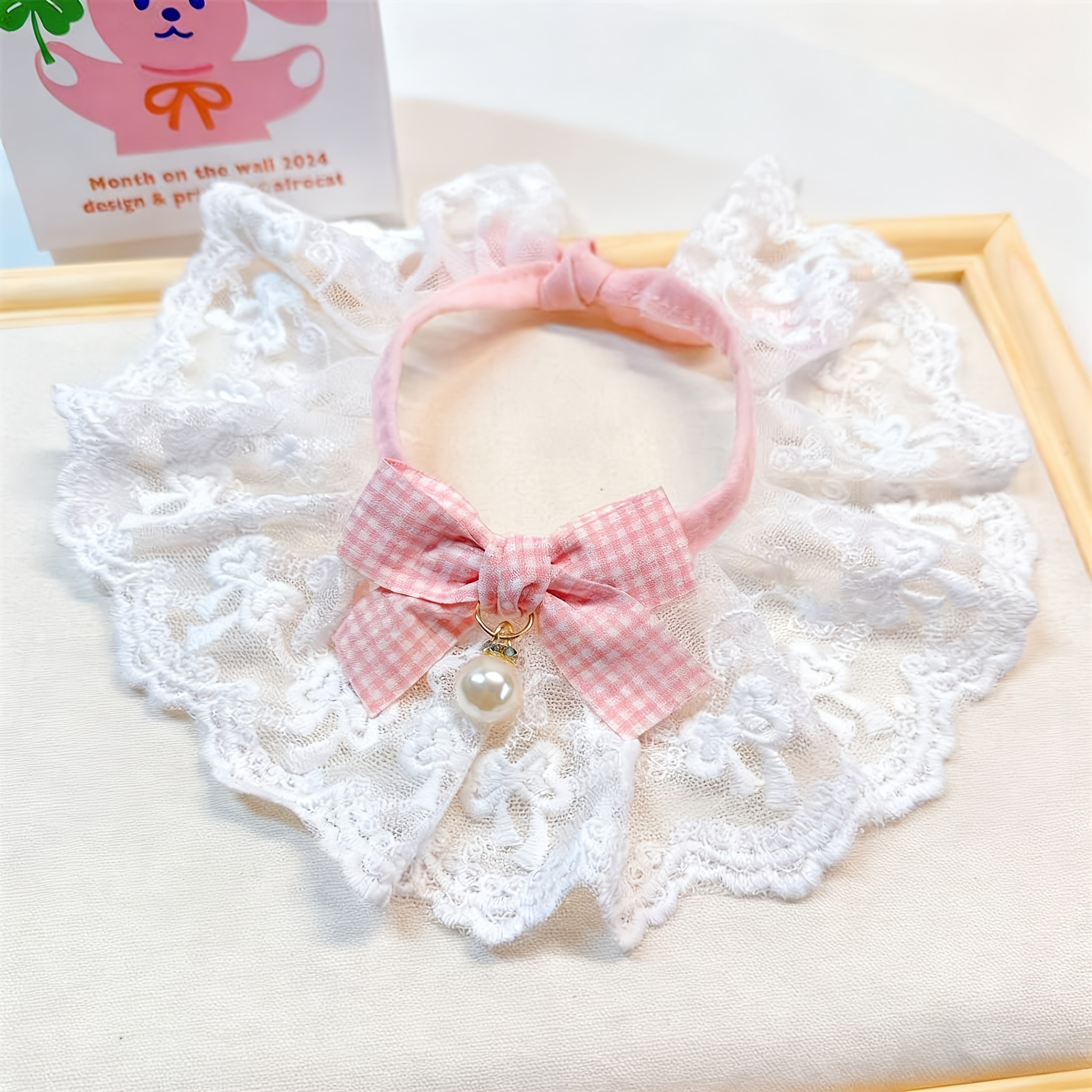 TEMU Easter Pet Lace Collar | Bow Pearl Embellishment | Cat Rabbit Small Pet Universal, Photography And Outing Essential, , Lightweight Skin-friendly