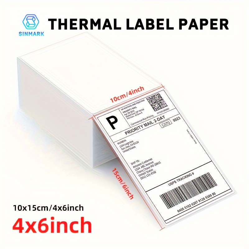 

Sinmark 100 Sheets Of 4''x6'' Thermal Label Paper, White Shipping Labels, For Thermal Label Printers, Logistics Labels 100x150mm, 100 Labels Per Stack