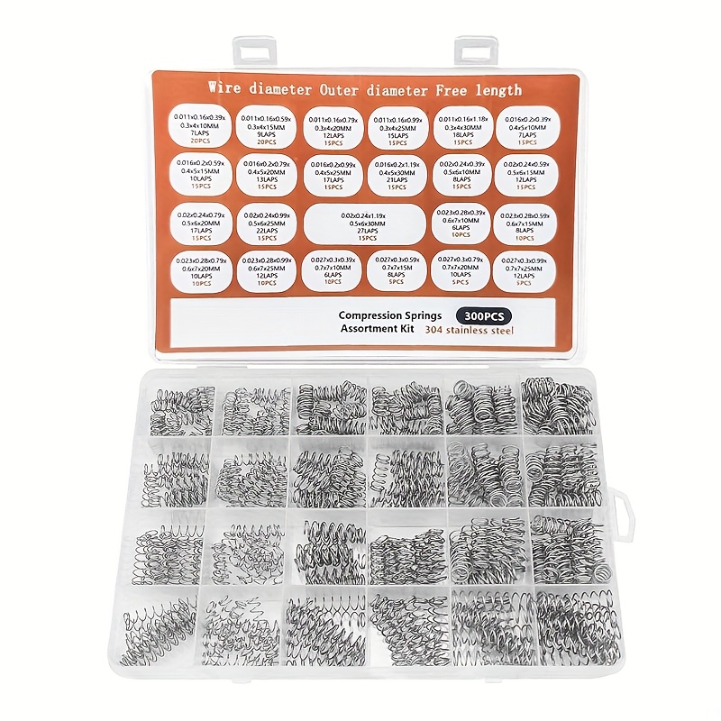 TEMU Kit d'assortiment de 300 ressorts de compression | 24 tailles différentes de mini-ressorts pour la réparation, l'absorption des chocs et le