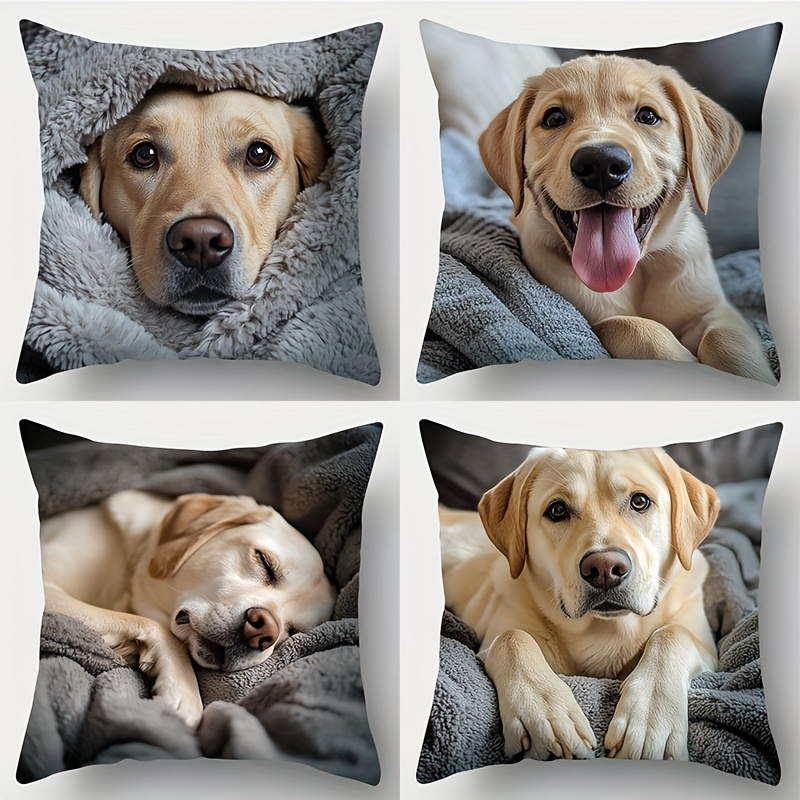 TEMU 4pcs Set, Printed Pillowcases, Labrador Themed Pattern, The Labrador On Pillows Shows A Cute, Relaxed State, Suitable For Dog Lovers To Use As