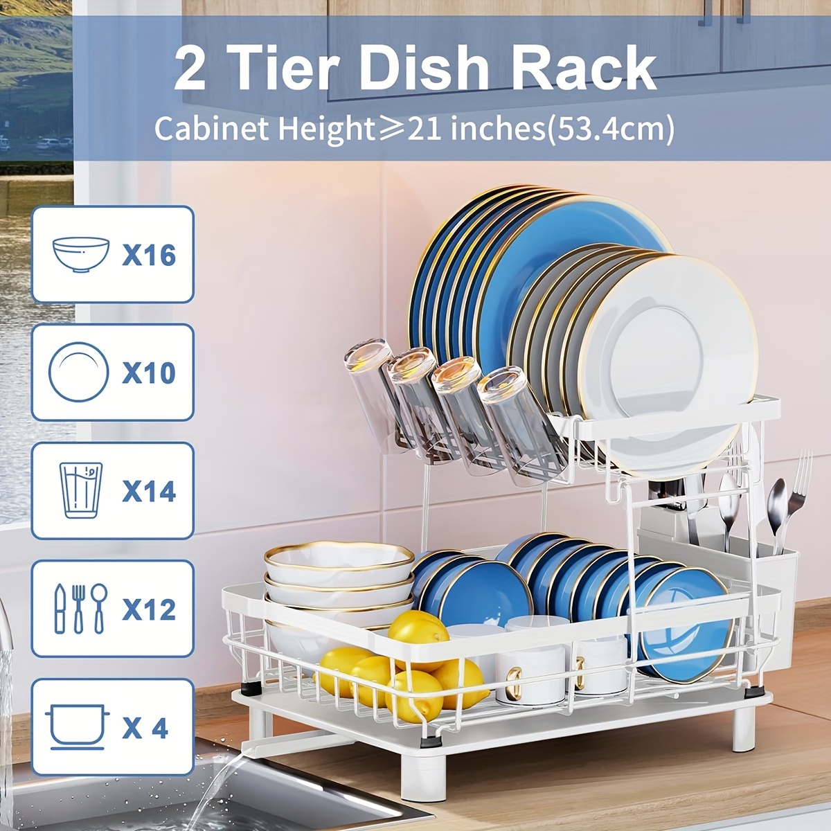 dish drying rack 2 tier dish racks for kitchen counter large capacity dish rack with removable utensil holder dish drying rack with   and kitchen sink Product details 2