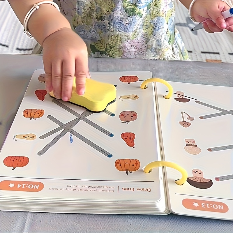 32 pages of reusable educational practice books, erasable writing trackboards, durable paper materials, suitable for control training and enlightenment exercises for children aged 3-6