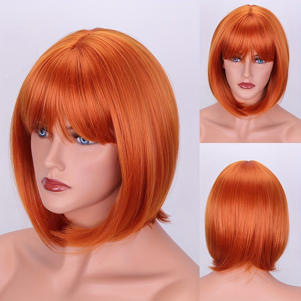 TEMU 12 Inch Fashionable Women's Bob Wig With Bangs, Short Straight Hair Synthetic Wig For