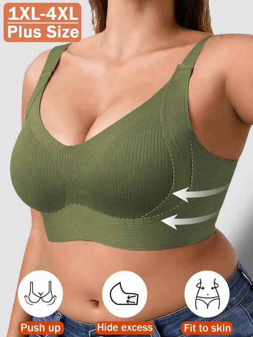 womens plus size lift support bra anti sagging adjustable breathable seamless wire removable padded high support straps multiple colors moisture wicking stretch fabric suitable for wearing in daily casual sports settings like